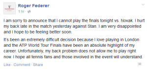 Roger Federer közleménye Forrás: Facebook.com/RogerFederer