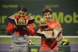 2011-ben Nadal nyerte a párost Marc Lopez oldalán. Ez volt a harmadik diadala a katari fővárosban forrás: gototennis.com